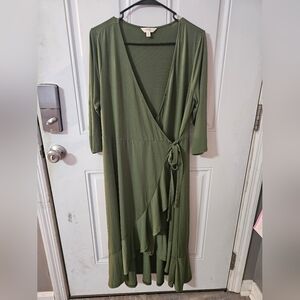 Time and Tru Asymmetrical Dress in Olive Green